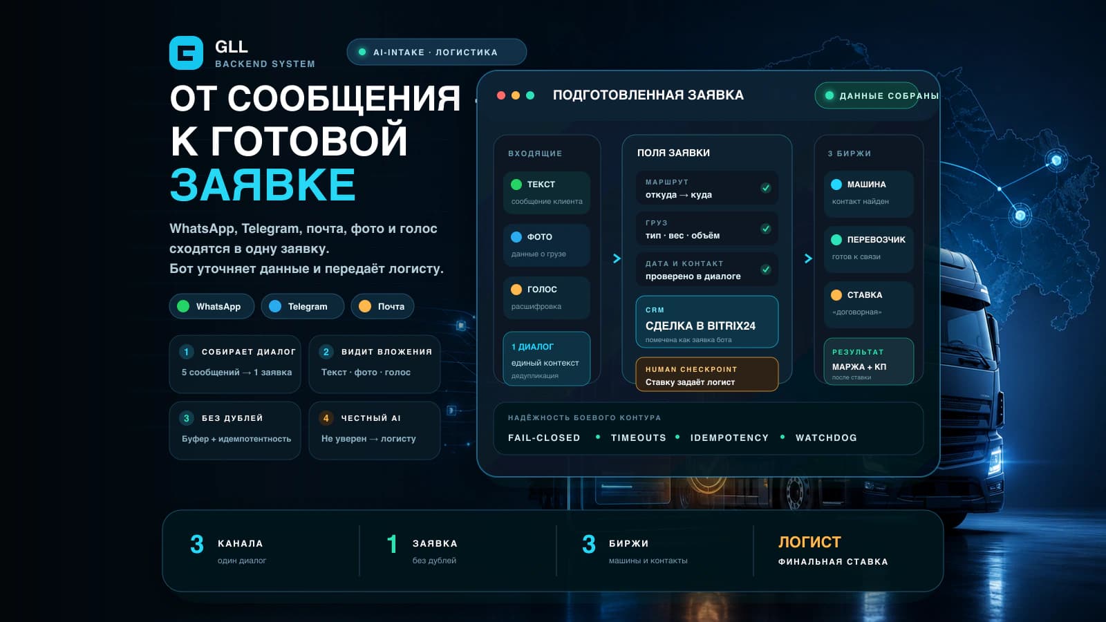 Gll Backend System: Бөлек хабарламалар бір өтінімге, кейін басқарылатын процеске бірігеді.
